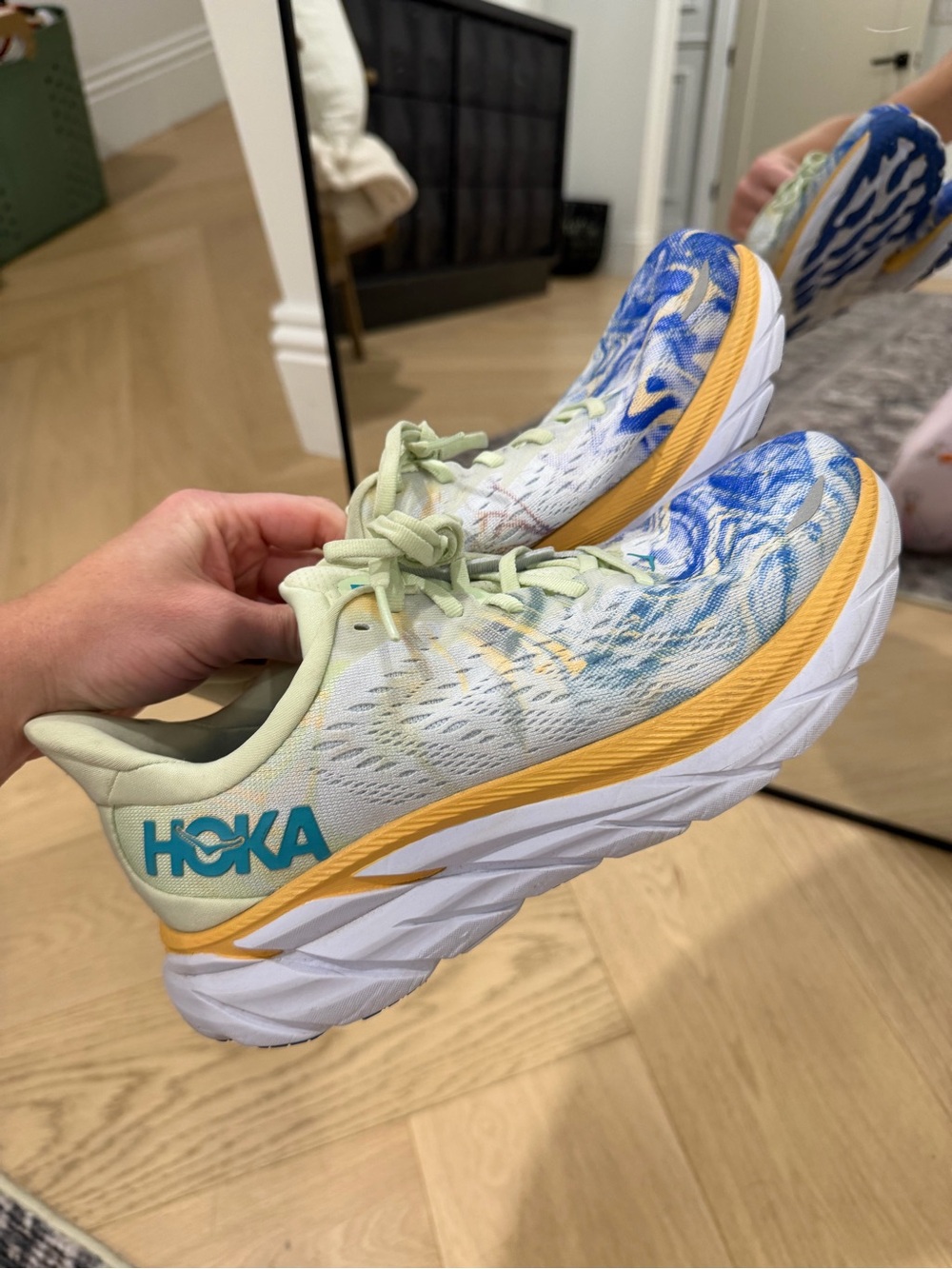 Hoka Women's Light Green, Blue & Yellow Running Shoes - Picture 6 of 8